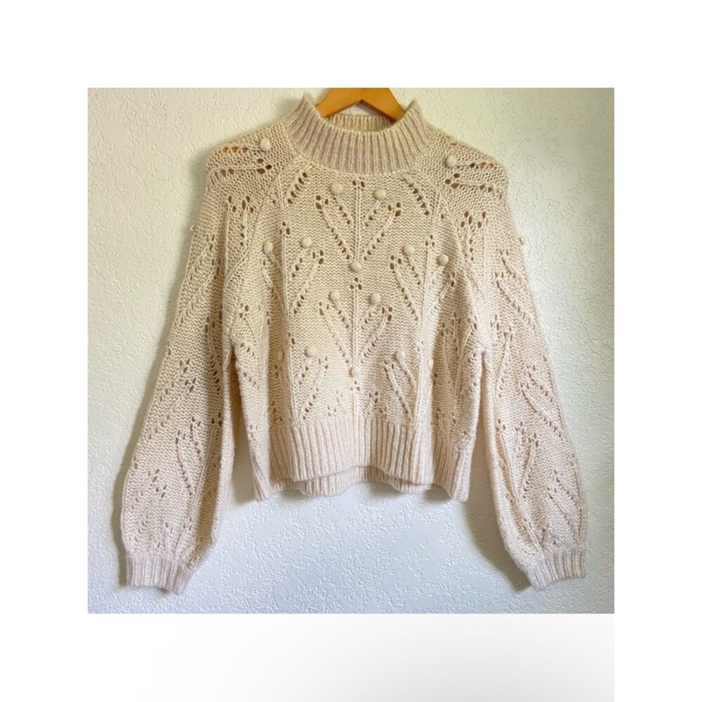Revolve Silverflint Cream Wool Blend Pom Pom Sweater